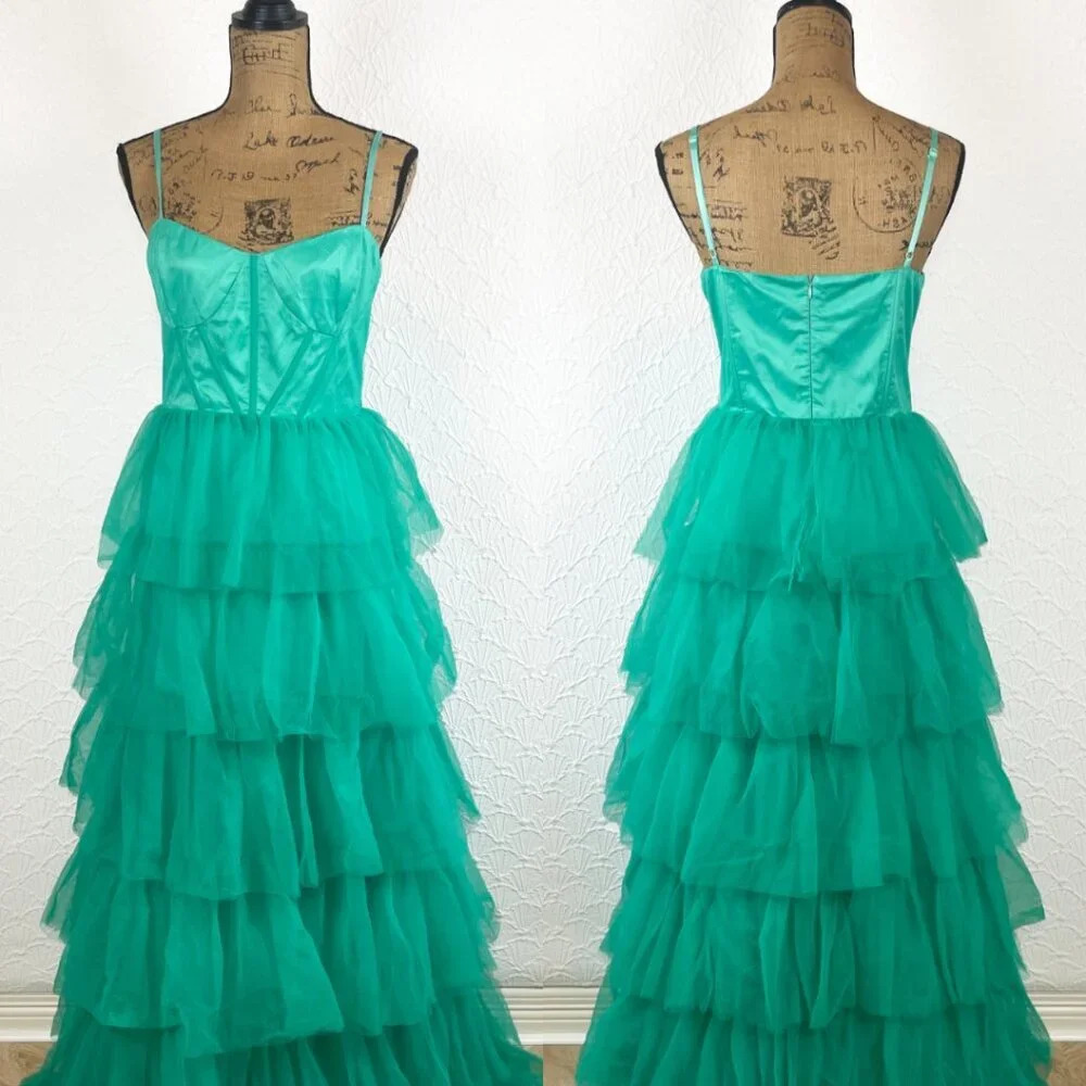 Elegant Teal Tiered Maxi Dress - Picture 6 of 8